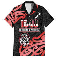 New Zealand 1840 Waitangi Day Family Matching Off Shoulder Short Dress and Hawaiian Shirt Aotearoa Haka Mask - Red Version LT14 Dad's Shirt - Short Sleeve Red - Polynesian Pride