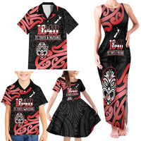 New Zealand 1840 Waitangi Day Family Matching Tank Maxi Dress and Hawaiian Shirt Aotearoa Haka Mask - Red Version LT14 - Polynesian Pride
