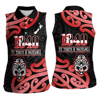 New Zealand 1840 Waitangi Day Women Sleeveless Polo Shirt Aotearoa Haka Mask - Red Version LT14 - Polynesian Pride