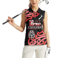 New Zealand 1840 Waitangi Day Women Sleeveless Polo Shirt Aotearoa Haka Mask - Red Version LT14 - Polynesian Pride