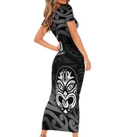 New Zealand 1840 Waitangi Day Family Matching Short Sleeve Bodycon Dress and Hawaiian Shirt Aotearoa Haka Mask - Black Version LT14 - Polynesian Pride