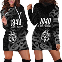 New Zealand 1840 Waitangi Day Hoodie Dress Aotearoa Haka Mask - Black Version LT14 - Polynesian Pride