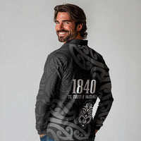 New Zealand 1840 Waitangi Day Long Sleeve Polo Shirt Aotearoa Haka Mask - Black Version LT14 - Polynesian Pride