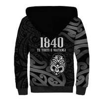 New Zealand 1840 Waitangi Day Sherpa Hoodie Aotearoa Haka Mask - Black Version LT14 - Polynesian Pride