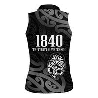 New Zealand 1840 Waitangi Day Women Sleeveless Polo Shirt Aotearoa Haka Mask - Black Version LT14 - Polynesian Pride