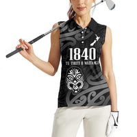 New Zealand 1840 Waitangi Day Women Sleeveless Polo Shirt Aotearoa Haka Mask - Black Version LT14 - Polynesian Pride