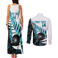 New Zealand Lawn Bowls Custom Couples Matching Tank Maxi Dress and Long Sleeve Button Shirt Aotearoa Silver Fern Paua Shell LT14 - Polynesian Pride
