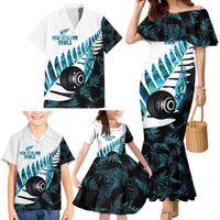 New Zealand Lawn Bowls Custom Family Matching Mermaid Dress and Hawaiian Shirt Aotearoa Silver Fern Paua Shell LT14 - Polynesian Pride