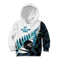 New Zealand Lawn Bowls Custom Kid Hoodie Aotearoa Silver Fern Paua Shell LT14 Hoodie Black - Polynesian Pride