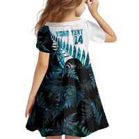 New Zealand Lawn Bowls Custom Kid Short Sleeve Dress Aotearoa Silver Fern Paua Shell LT14 - Polynesian Pride