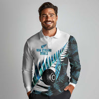 New Zealand Lawn Bowls Custom Long Sleeve Polo Shirt Aotearoa Silver Fern Paua Shell LT14 - Polynesian Pride