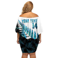New Zealand Lawn Bowls Custom Off Shoulder Short Dress Aotearoa Silver Fern Paua Shell LT14 - Polynesian Pride