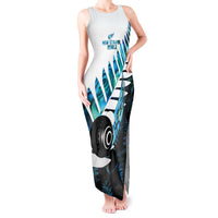New Zealand Lawn Bowls Custom Tank Maxi Dress Aotearoa Silver Fern Paua Shell LT14 Women Black - Polynesian Pride