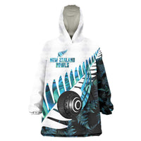 New Zealand Lawn Bowls Custom Wearable Blanket Hoodie Aotearoa Silver Fern Paua Shell LT14 One Size Black - Polynesian Pride