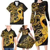 Polynesia Bone Cancer Awareness Family Matching Long Sleeve Bodycon Dress and Hawaiian Shirt Fight Warriors LT14 - Polynesian Pride