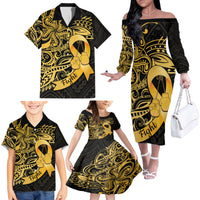 Polynesia Bone Cancer Awareness Family Matching Off The Shoulder Long Sleeve Dress and Hawaiian Shirt Fight Warriors LT14 - Polynesian Pride