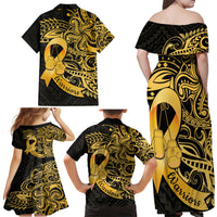 Polynesia Bone Cancer Awareness Family Matching Off Shoulder Maxi Dress and Hawaiian Shirt Fight Warriors LT14 - Polynesian Pride