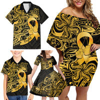 Polynesia Bone Cancer Awareness Family Matching Off Shoulder Short Dress and Hawaiian Shirt Fight Warriors LT14 - Polynesian Pride