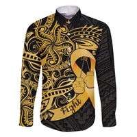 Polynesia Bone Cancer Awareness Family Matching Off Shoulder Short Dress and Hawaiian Shirt Fight Warriors LT14 Dad's Shirt - Long Sleeve Black - Polynesian Pride