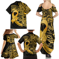 Polynesia Bone Cancer Awareness Family Matching Summer Maxi Dress and Hawaiian Shirt Fight Warriors LT14 - Polynesian Pride