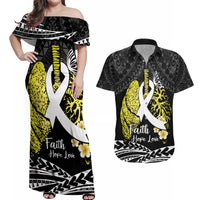 Personalised Polynesia World Lung Cancer Day Couples Matching Off Shoulder Maxi Dress and Hawaiian Shirt Faith Hope Love LT14 Black - Polynesian Pride