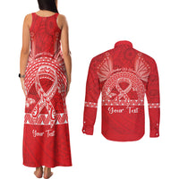 Personalised In September We Wear Red Couples Matching Tank Maxi Dress and Long Sleeve Button Shirt Polynesia Blood Cancer Awareness LT14 - Polynesian Pride