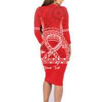 Personalised In September We Wear Red Family Matching Long Sleeve Bodycon Dress and Hawaiian Shirt Polynesia Blood Cancer Awareness LT14 - Polynesian Pride