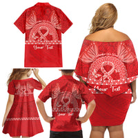 Personalised In September We Wear Red Family Matching Off Shoulder Short Dress and Hawaiian Shirt Polynesia Blood Cancer Awareness LT14 - Polynesian Pride