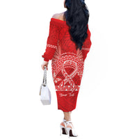 Personalised In September We Wear Red Off The Shoulder Long Sleeve Dress Polynesia Blood Cancer Awareness LT14 - Polynesian Pride