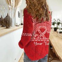 Personalised In September We Wear Red Women Casual Shirt Polynesia Blood Cancer Awareness LT14 - Polynesian Pride