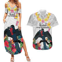 Kiribati Independence Day Couples Matching Summer Maxi Dress and Hawaiian Shirt Frigatebird Mix Tropical Flowers - White Style LT14 White - Polynesian Pride