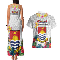 Kiribati Independence Day Couples Matching Tank Maxi Dress and Hawaiian Shirt Frigatebird Mix Tropical Flowers - White Style LT14 - Polynesian Pride