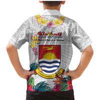 Kiribati Independence Day Family Matching Mermaid Dress and Hawaiian Shirt Frigatebird Mix Tropical Flowers - White Style LT14 - Polynesian Pride