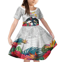 Kiribati Independence Day Family Matching Mermaid Dress and Hawaiian Shirt Frigatebird Mix Tropical Flowers - White Style LT14 Daughter's Dress White - Polynesian Pride