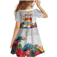 Kiribati Independence Day Family Matching Mermaid Dress and Hawaiian Shirt Frigatebird Mix Tropical Flowers - White Style LT14 - Polynesian Pride