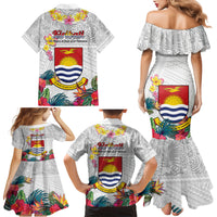 Kiribati Independence Day Family Matching Mermaid Dress and Hawaiian Shirt Frigatebird Mix Tropical Flowers - White Style LT14 - Polynesian Pride