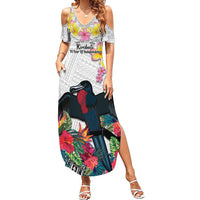 Kiribati Independence Day Family Matching Summer Maxi Dress and Hawaiian Shirt Frigatebird Mix Tropical Flowers - White Style LT14 Mom's Dress White - Polynesian Pride