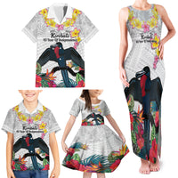 Kiribati Independence Day Family Matching Tank Maxi Dress and Hawaiian Shirt Frigatebird Mix Tropical Flowers - White Style LT14 - Polynesian Pride