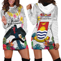 Kiribati Independence Day Hoodie Dress Frigatebird Mix Tropical Flowers - White Style LT14 - Polynesian Pride