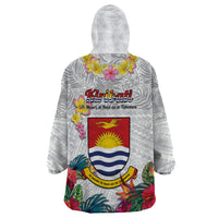 Kiribati Independence Day Wearable Blanket Hoodie Frigatebird Mix Tropical Flowers - White Style LT14 - Polynesian Pride