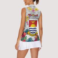 Kiribati Independence Day Women Sleeveless Polo Shirt Frigatebird Mix Tropical Flowers - White Style LT14 - Polynesian Pride
