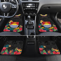 Kiribati Independence Day Car Mats Frigatebird Mix Tropical Flowers - Black Style