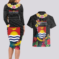 Kiribati Independence Day Couples Matching Long Sleeve Bodycon Dress and Hawaiian Shirt Frigatebird Mix Tropical Flowers - Black Style LT14 - Polynesian Pride