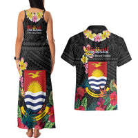 Kiribati Independence Day Couples Matching Tank Maxi Dress and Hawaiian Shirt Frigatebird Mix Tropical Flowers - Black Style LT14 - Polynesian Pride