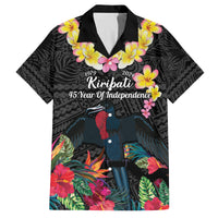 Kiribati Independence Day Family Matching Long Sleeve Bodycon Dress and Hawaiian Shirt Frigatebird Mix Tropical Flowers - Black Style LT14 Dad's Shirt - Short Sleeve Black - Polynesian Pride