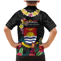 Kiribati Independence Day Family Matching Mermaid Dress and Hawaiian Shirt Frigatebird Mix Tropical Flowers - Black Style LT14 - Polynesian Pride