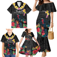 Kiribati Independence Day Family Matching Mermaid Dress and Hawaiian Shirt Frigatebird Mix Tropical Flowers - Black Style LT14 - Polynesian Pride