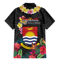 Kiribati Independence Day Family Matching Mermaid Dress and Hawaiian Shirt Frigatebird Mix Tropical Flowers - Black Style LT14 - Polynesian Pride