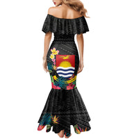 Kiribati Independence Day Family Matching Mermaid Dress and Hawaiian Shirt Frigatebird Mix Tropical Flowers - Black Style LT14 - Polynesian Pride