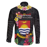 Kiribati Independence Day Family Matching Off Shoulder Maxi Dress and Hawaiian Shirt Frigatebird Mix Tropical Flowers - Black Style LT14 - Polynesian Pride